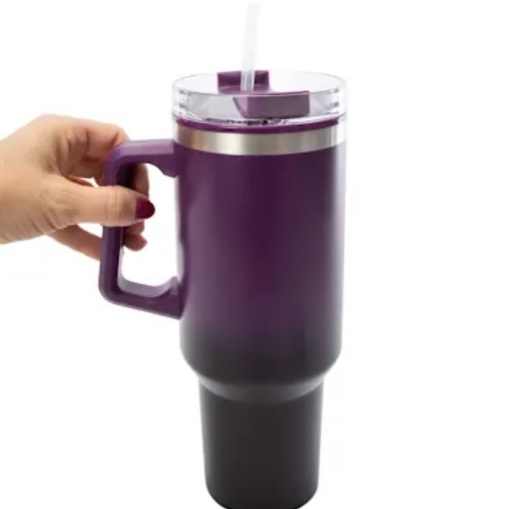 NWT 40 oz. Ombree Purple with black Insulated Tumbler with Straw, handle and lid